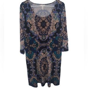 Soma Women’s Empire Waist Knee Length 3/4 Sleeve Printed Dress Sz Large